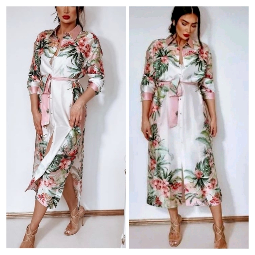 Zara Tropical Button Down Shirt Dress Size XS